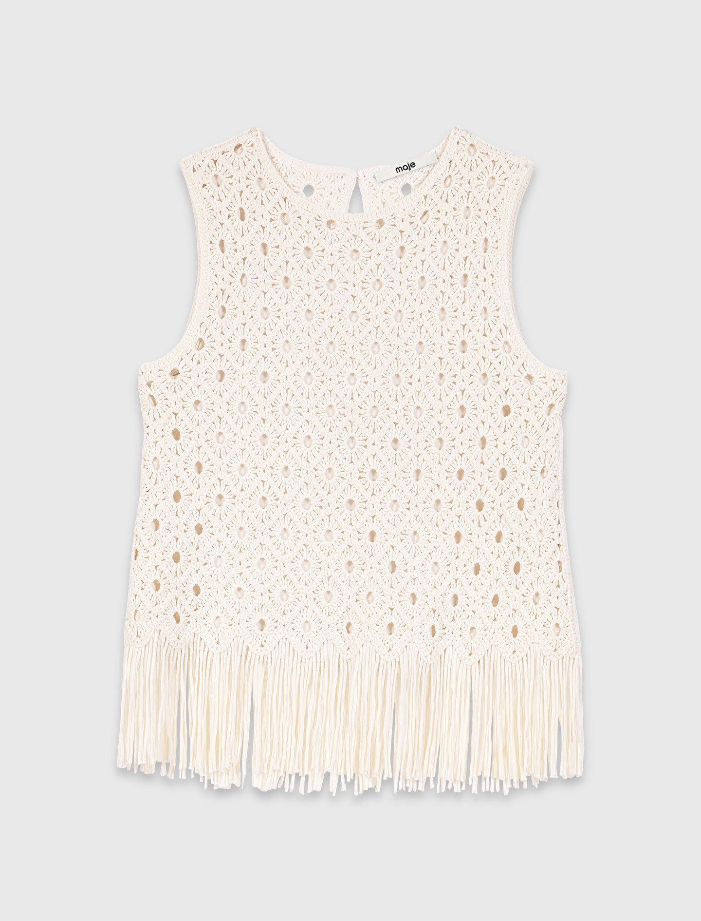 Fringed crochet top Ecru