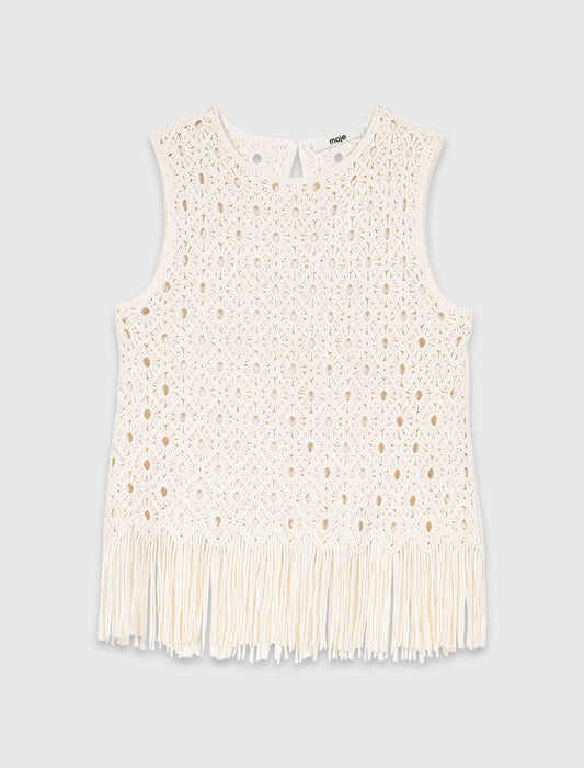 Fringed crochet top Ecru