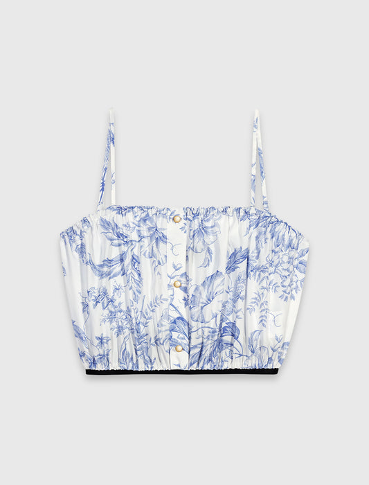 Patterned top with straps Sky Blue Large Flowers Print