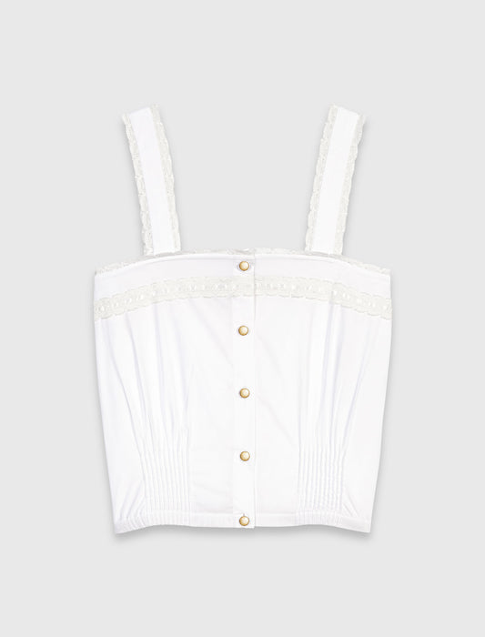 Crop top with lace trim White