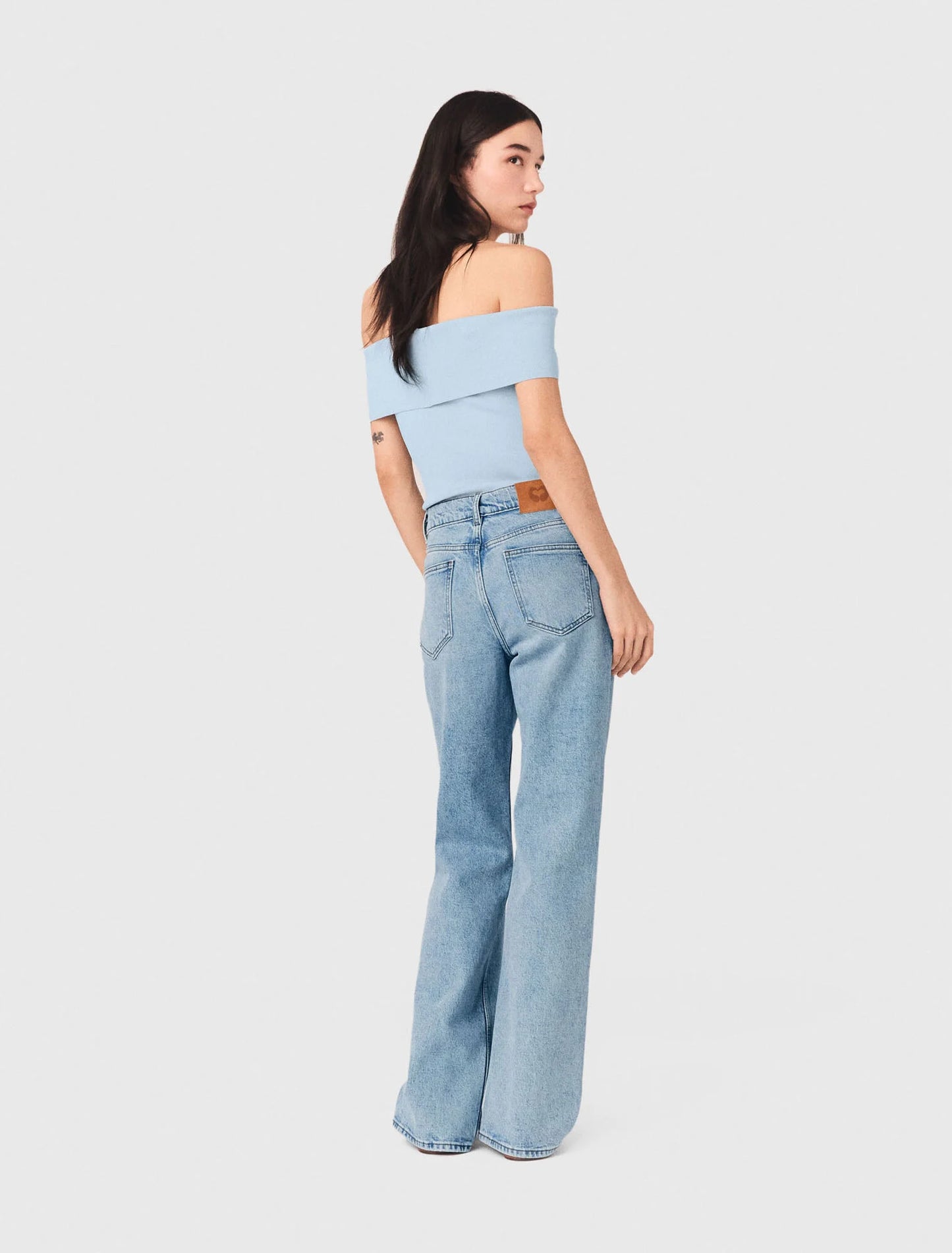 Bardot Rib Knit Top Blue Sky
