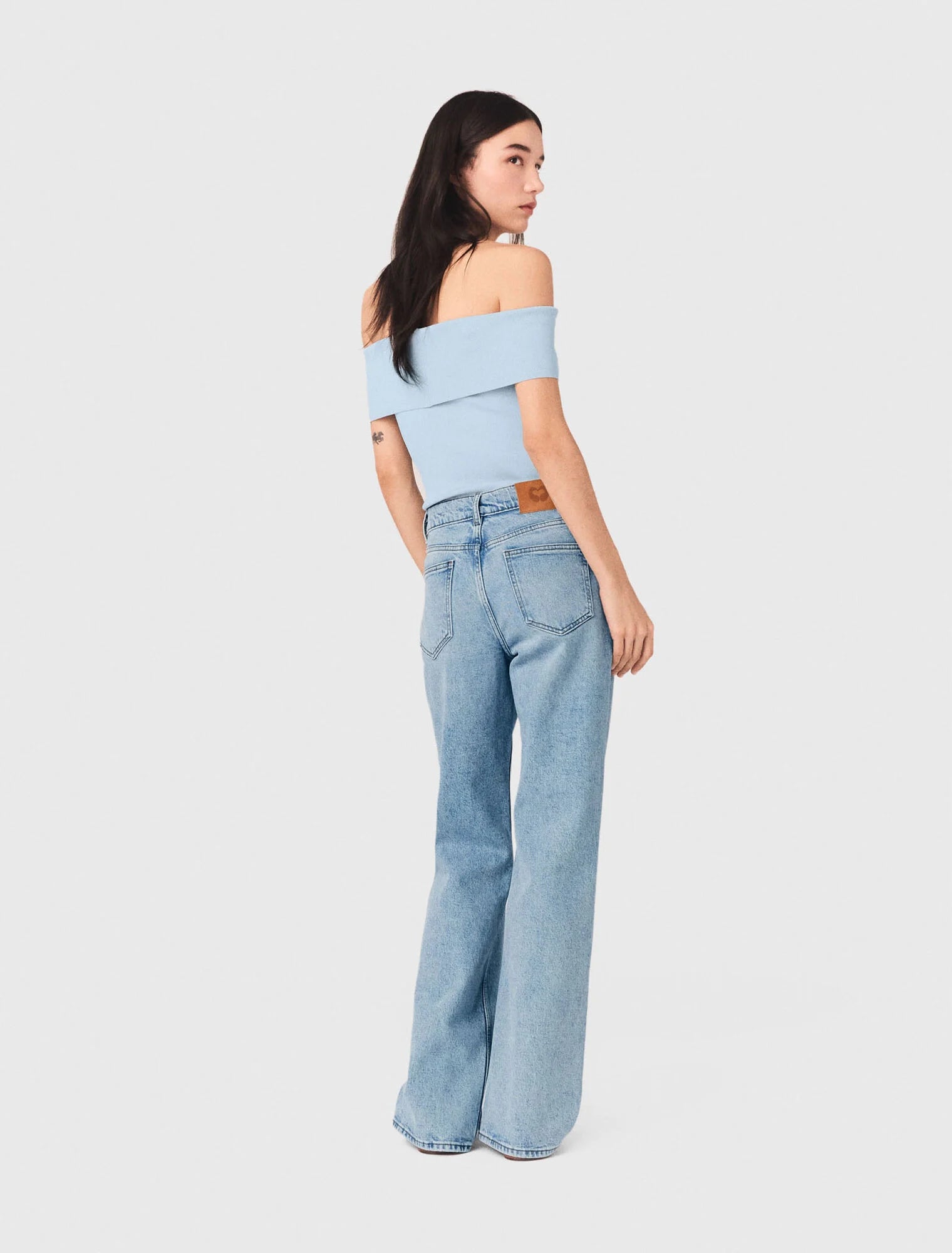 Bardot Rib Knit Top Blue Sky