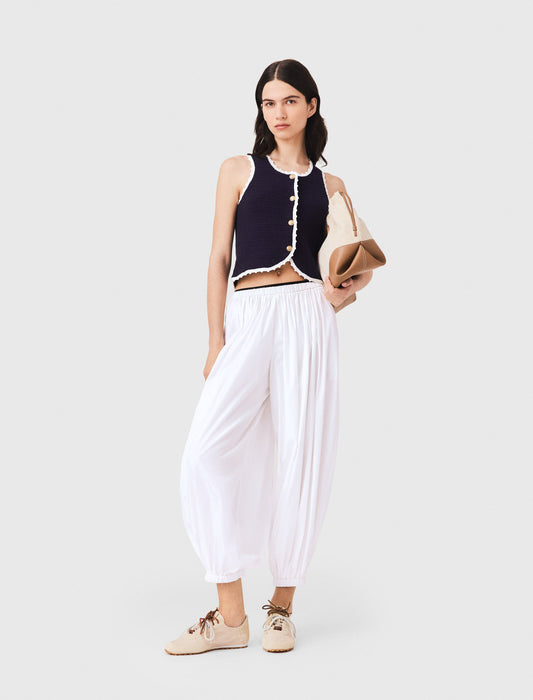 Knit top with crochet trim Navy