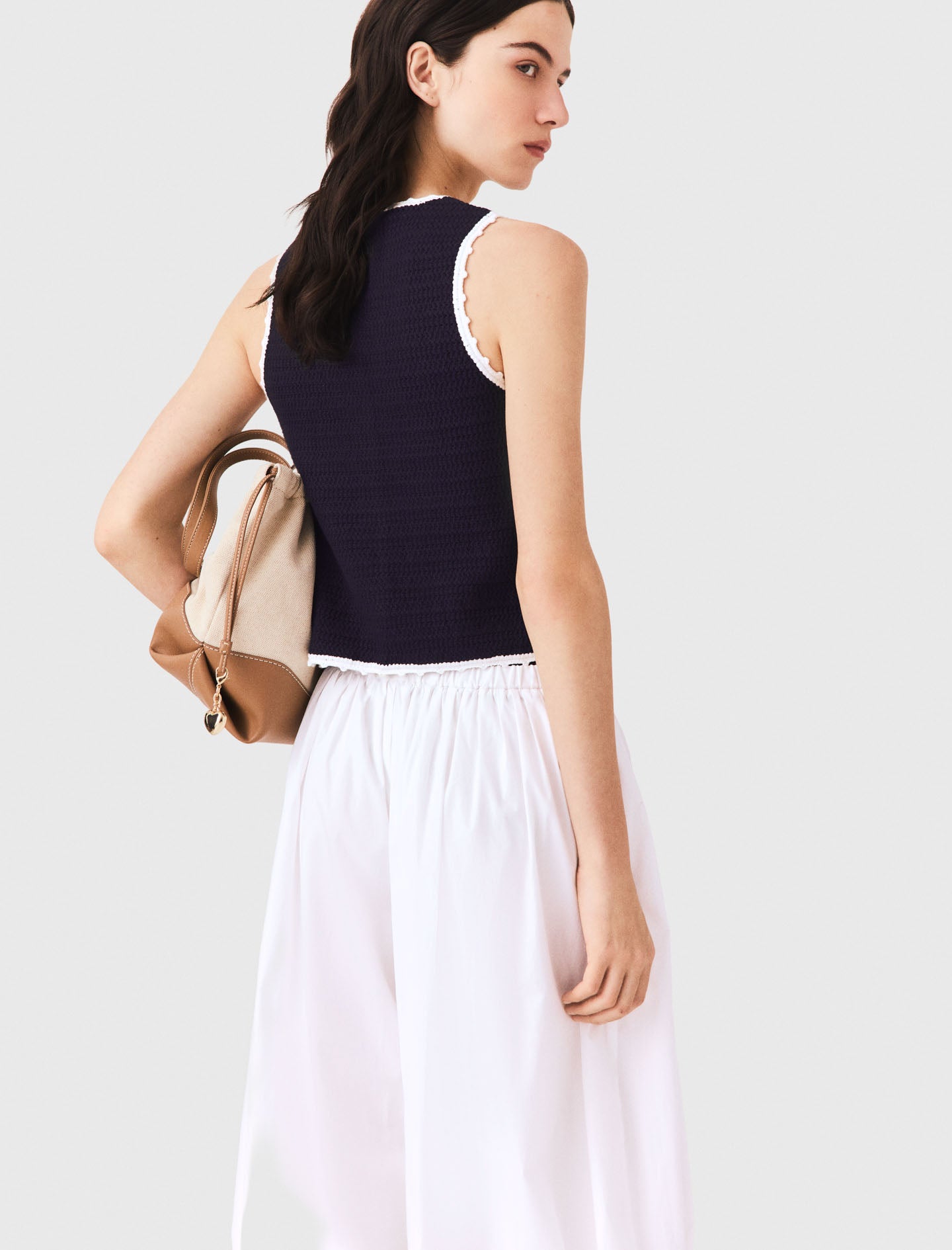 Knit top with crochet trim Navy