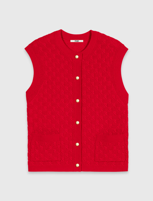 Sleeveless knit top Red