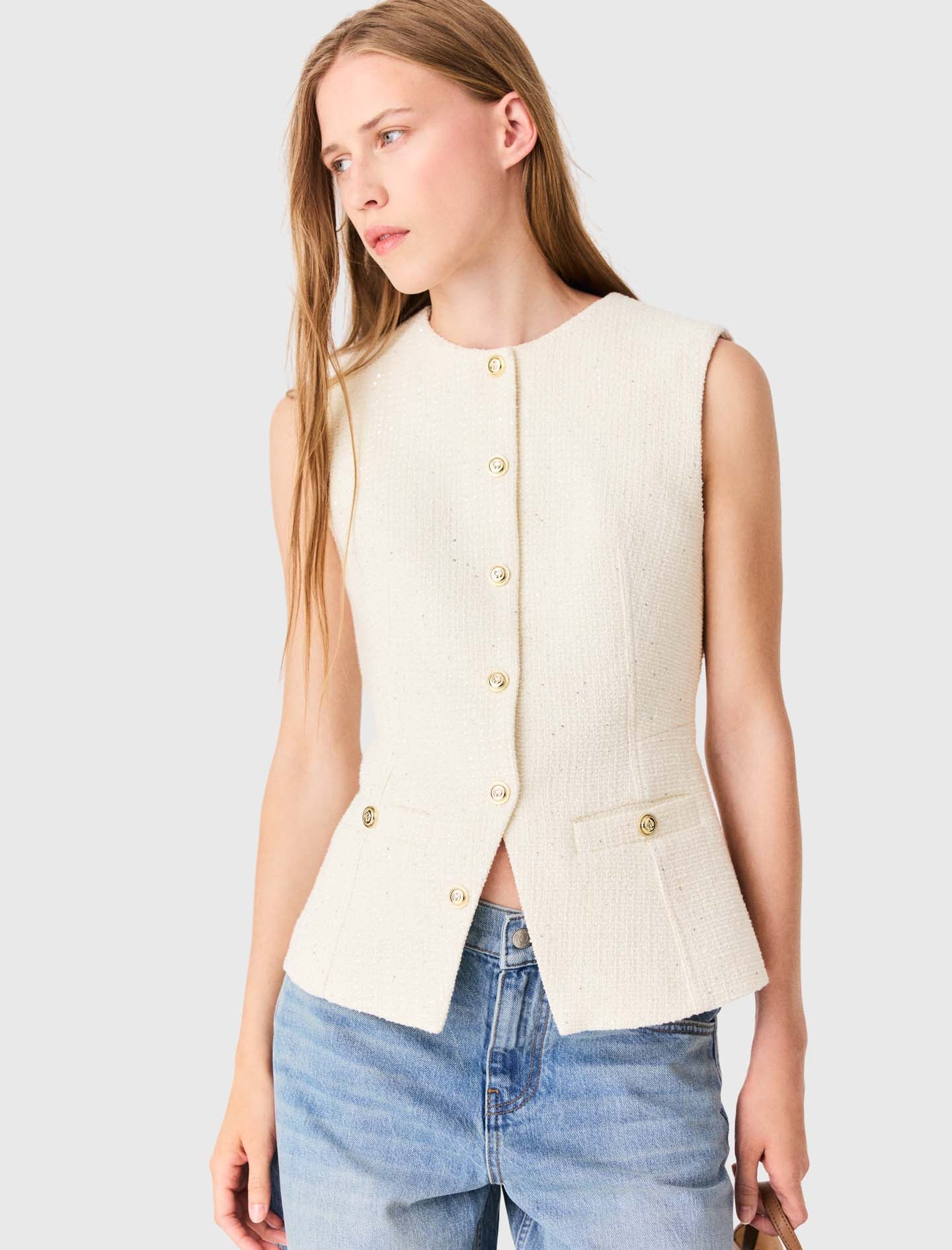 Long tweed jacket Ecru