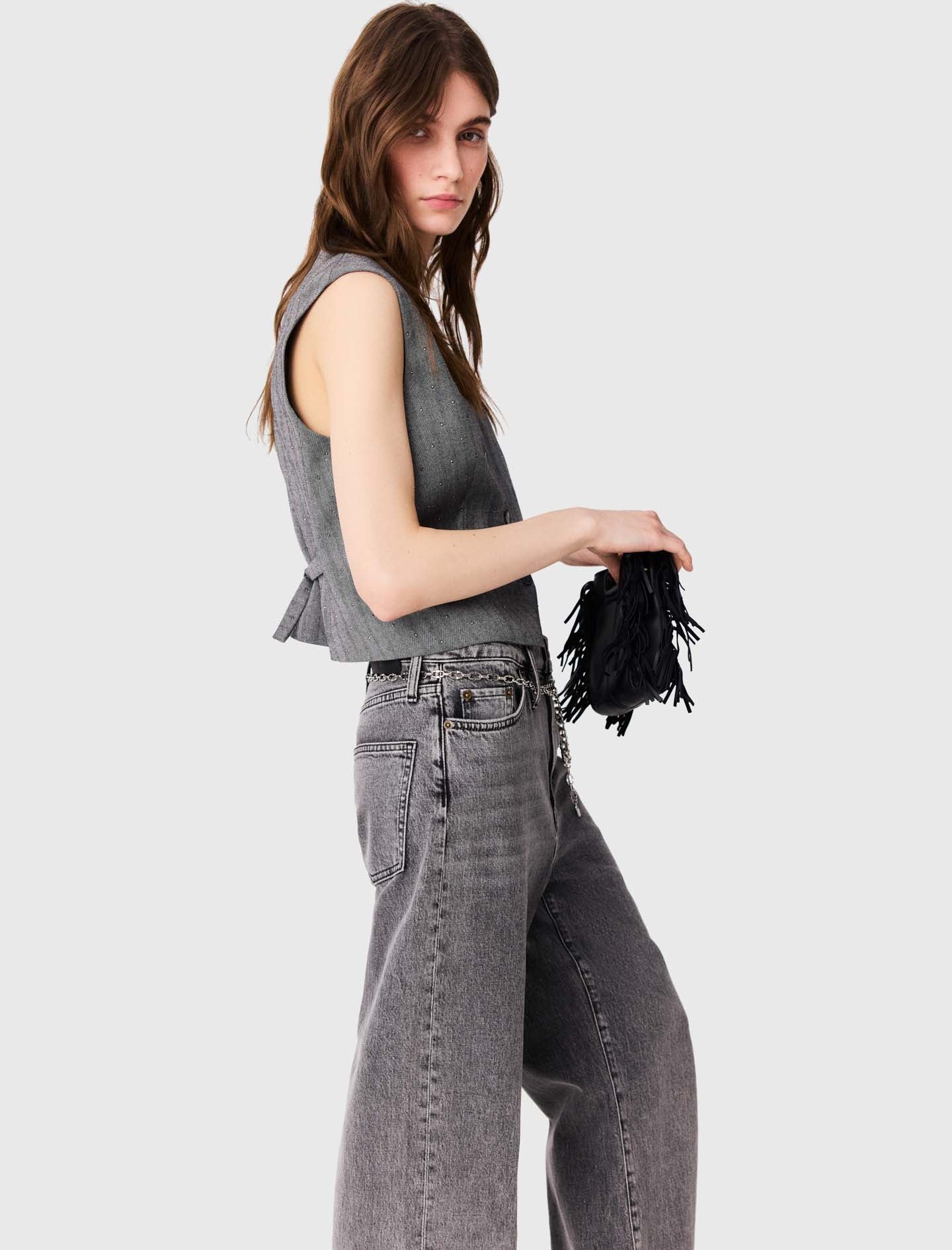 Tailored rhinestone jacket Grey