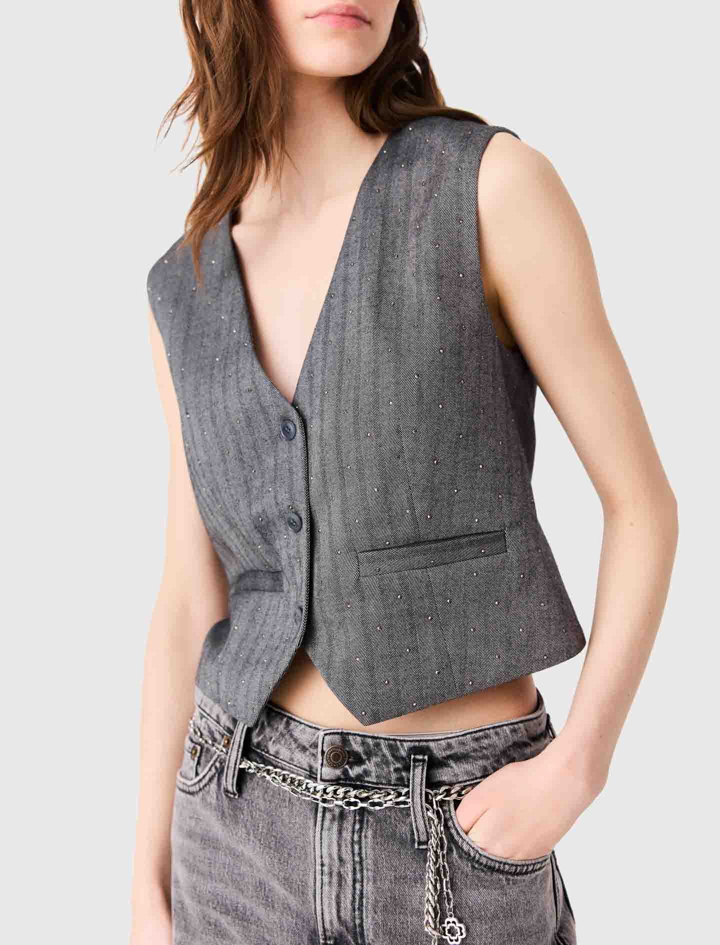 Tailored rhinestone jacket Grey
