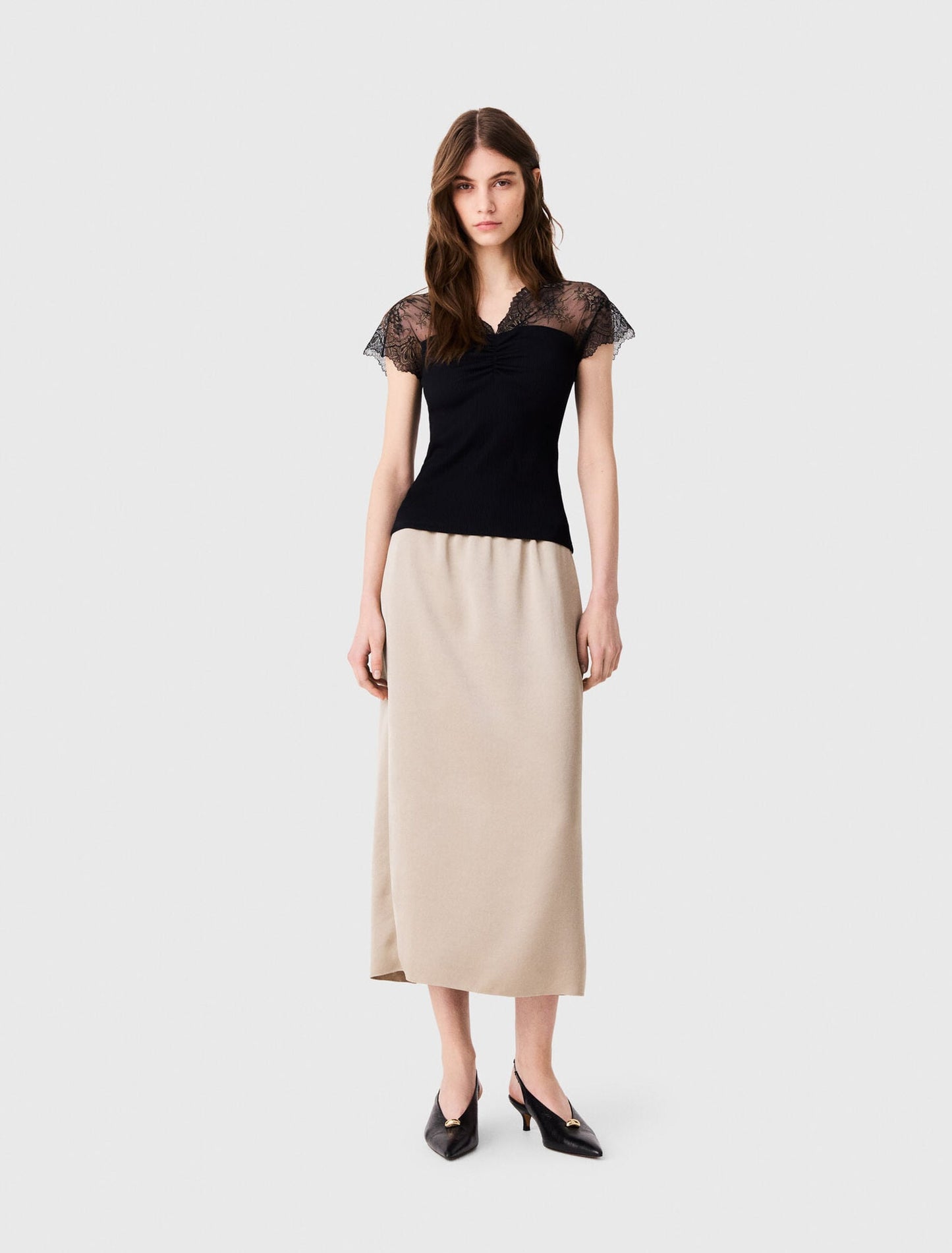 Jersey top with lace trim Black