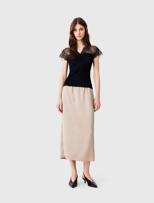 Jersey top with lace trim Black