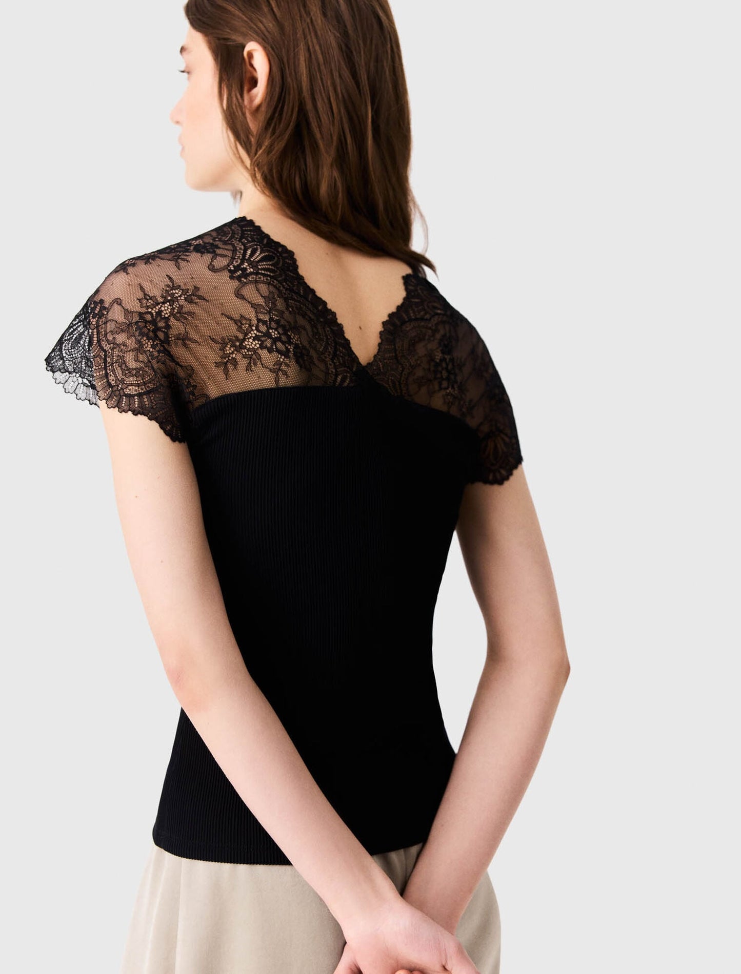 Jersey top with lace trim Black