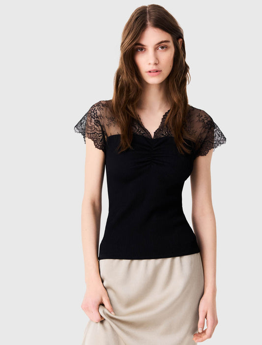 Jersey top with lace trim Black