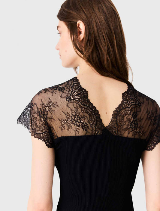 Jersey top with lace trim Black