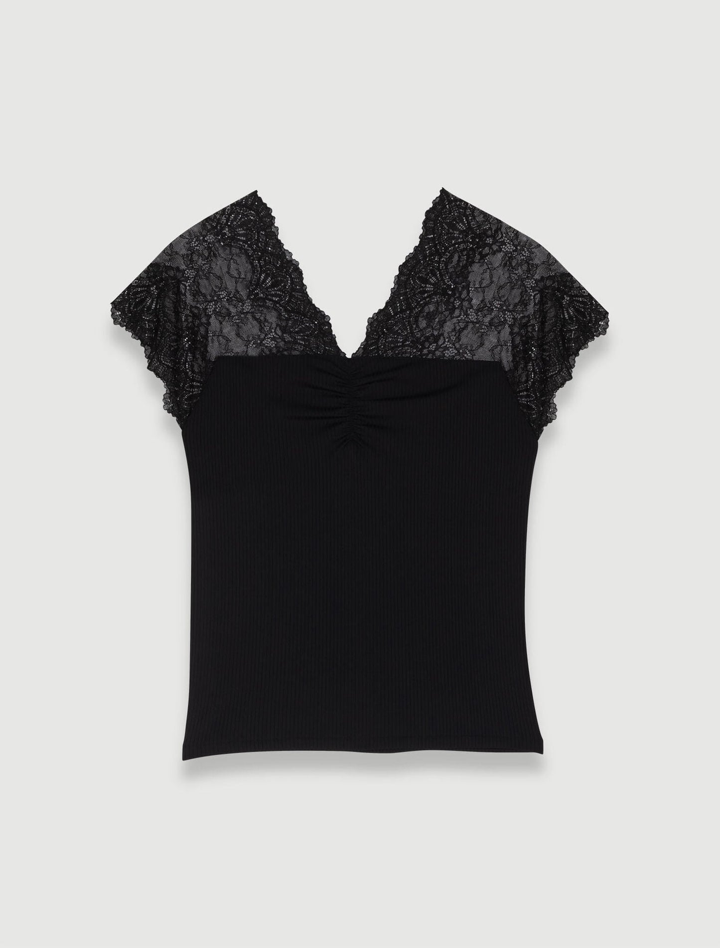Jersey top with lace trim Black