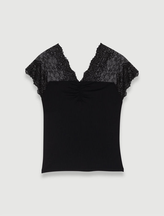 Jersey top with lace trim Black