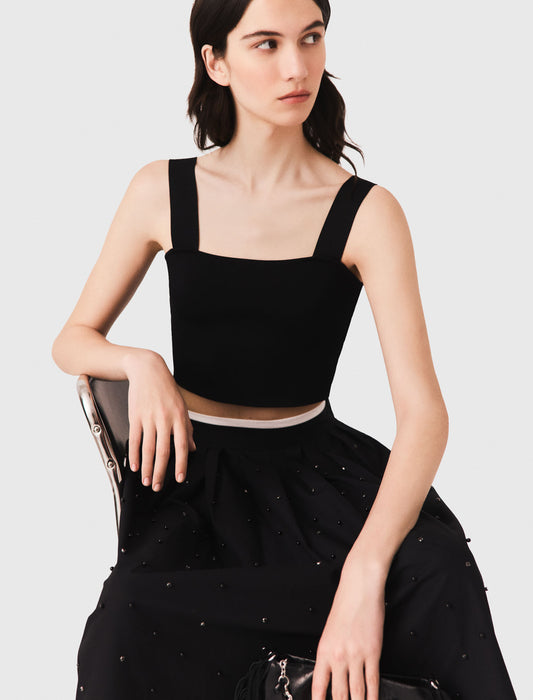 Knitted crop top with straps Black