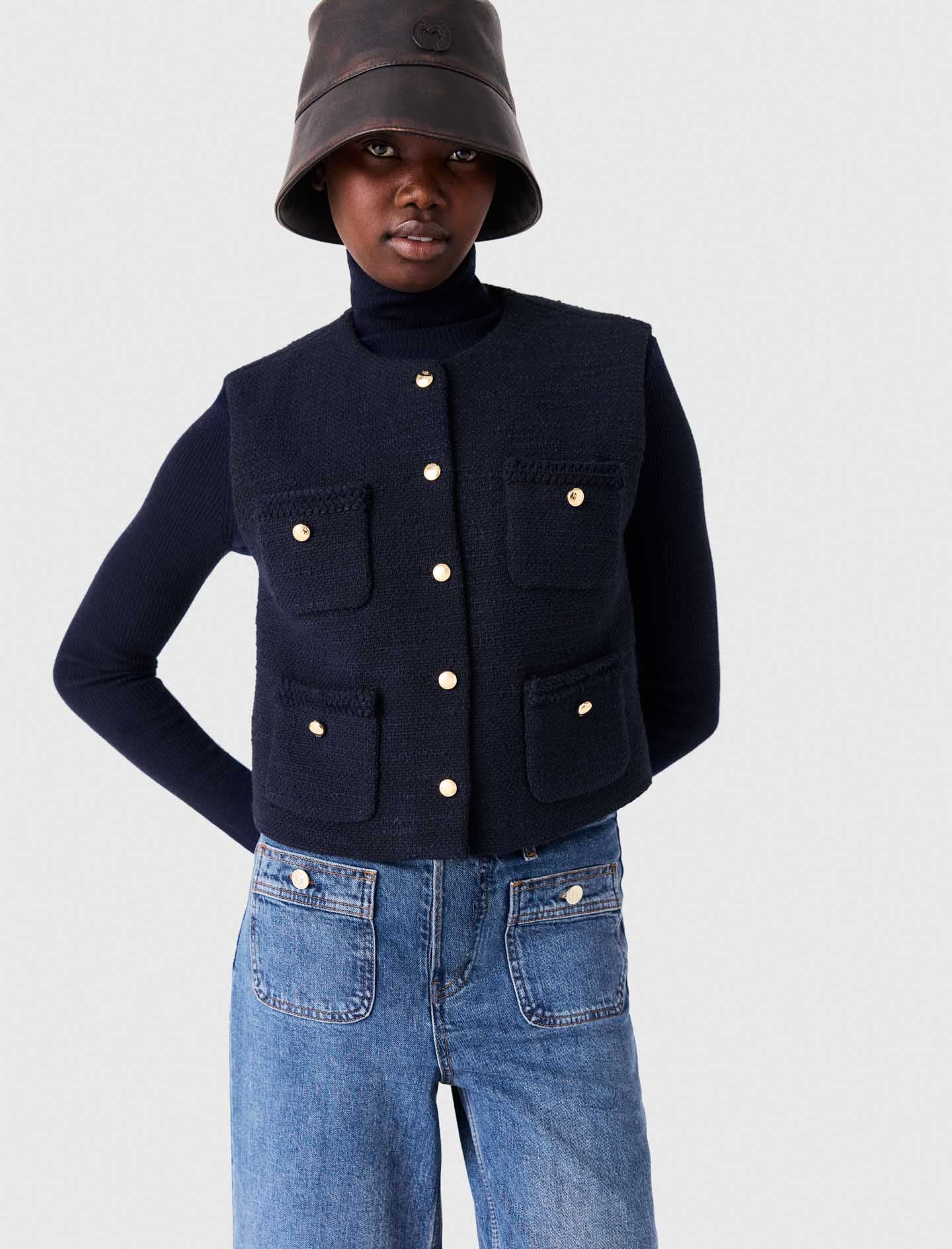 Sleeveless tweed jacket Navy