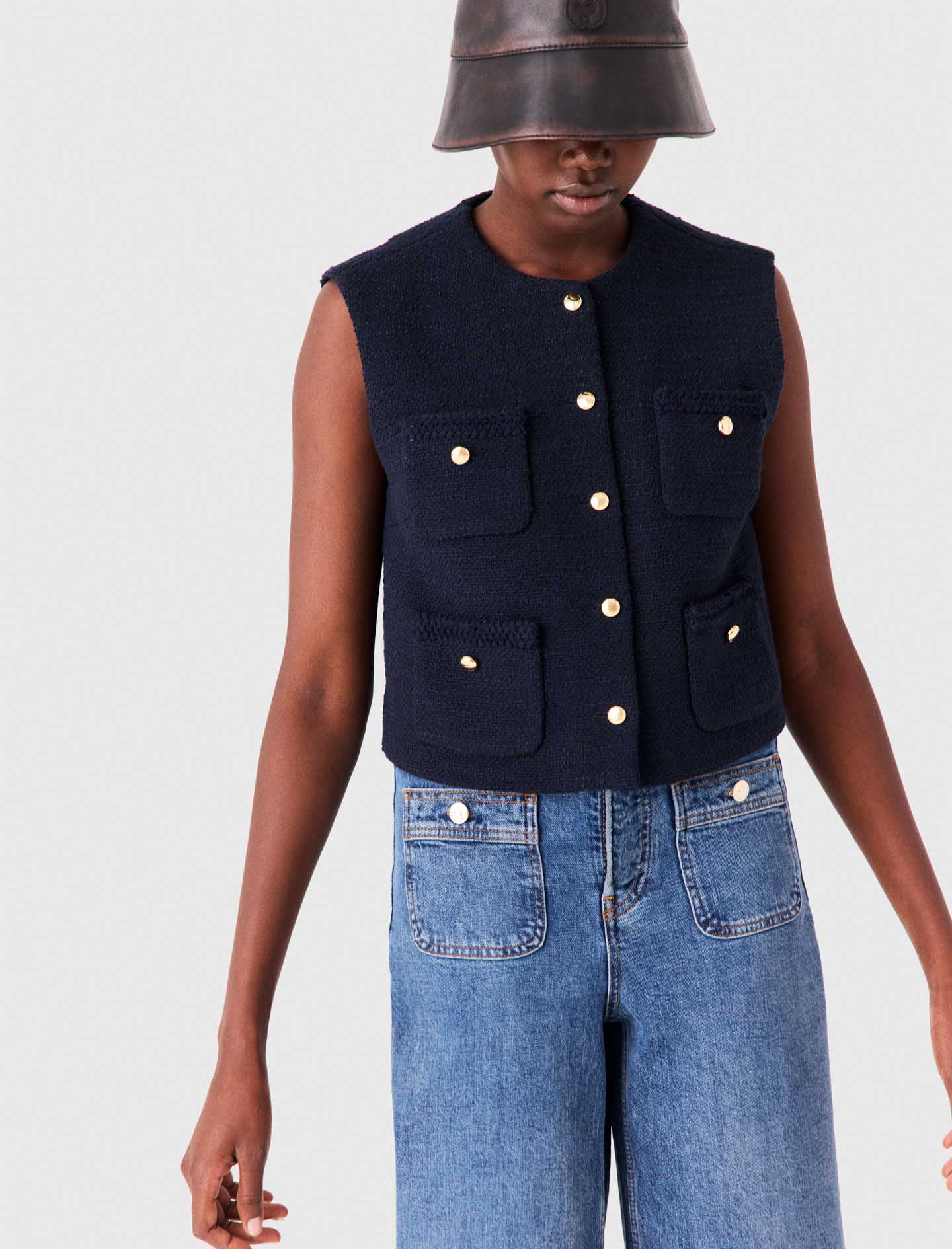 Sleeveless tweed jacket Navy