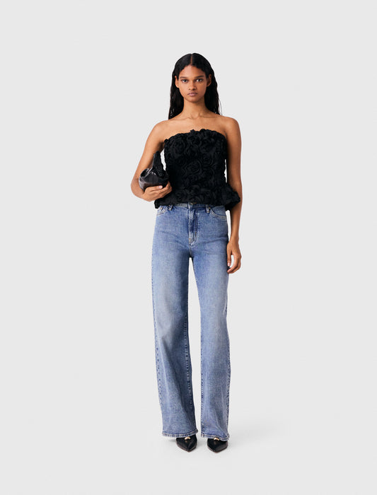 Flower-Embellished Top Black