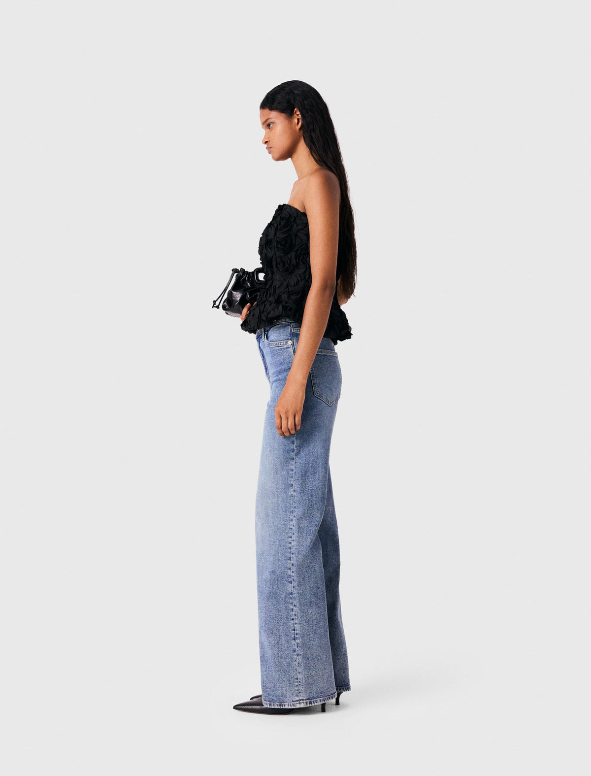 Flower-Embellished Top Black