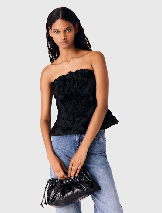 Flower-Embellished Top Black