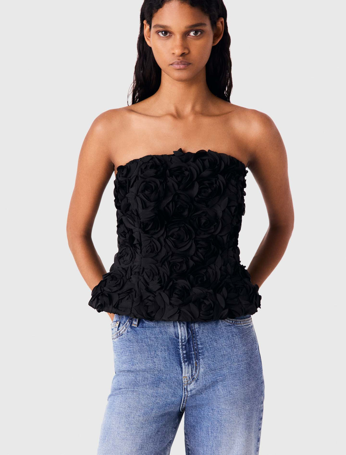 Flower-Embellished Top Black