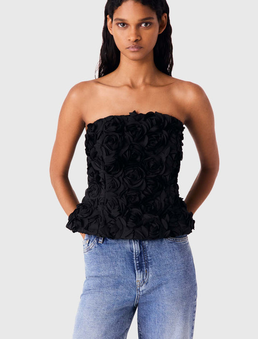 Flower-Embellished Top Black