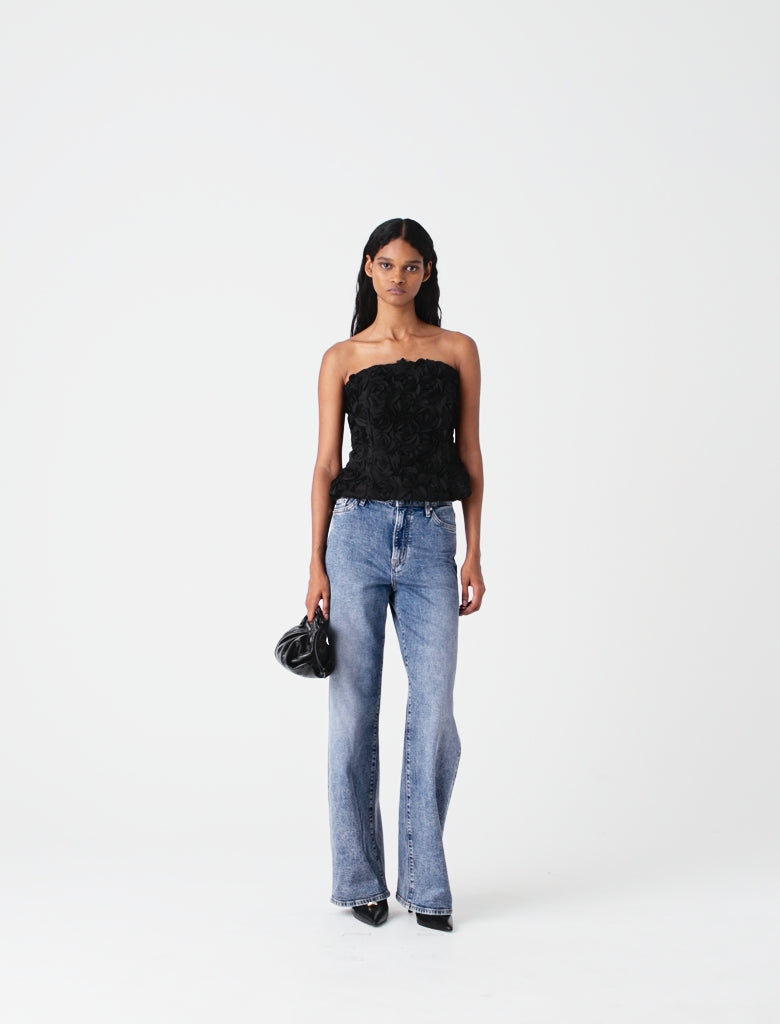 Flower-Embellished Top Black