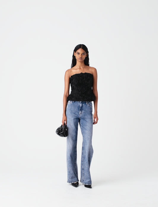 Flower-Embellished Top Black