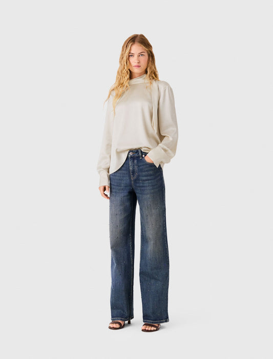 Satin Blouse With Draped Back Ecru