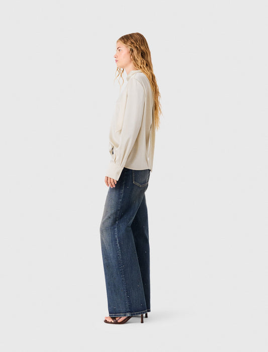 Satin Blouse With Draped Back Ecru