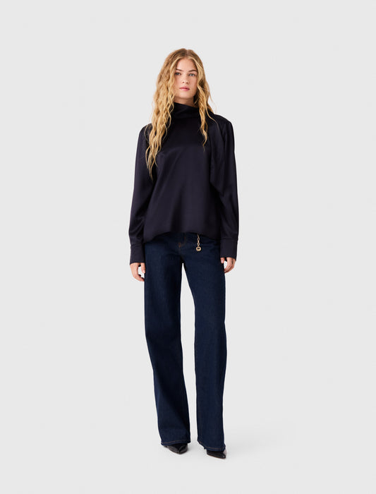 High-neck satin top Navy
