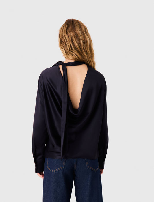 High-neck satin top Navy