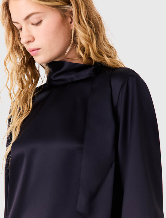 High-neck satin top Navy