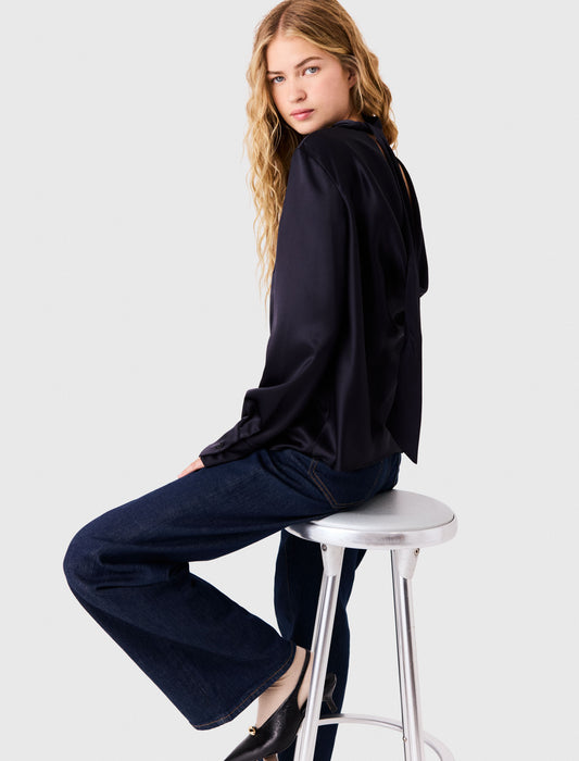 High-neck satin top Navy