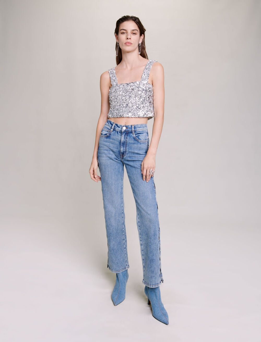 Silver-featured-Sequinned Top