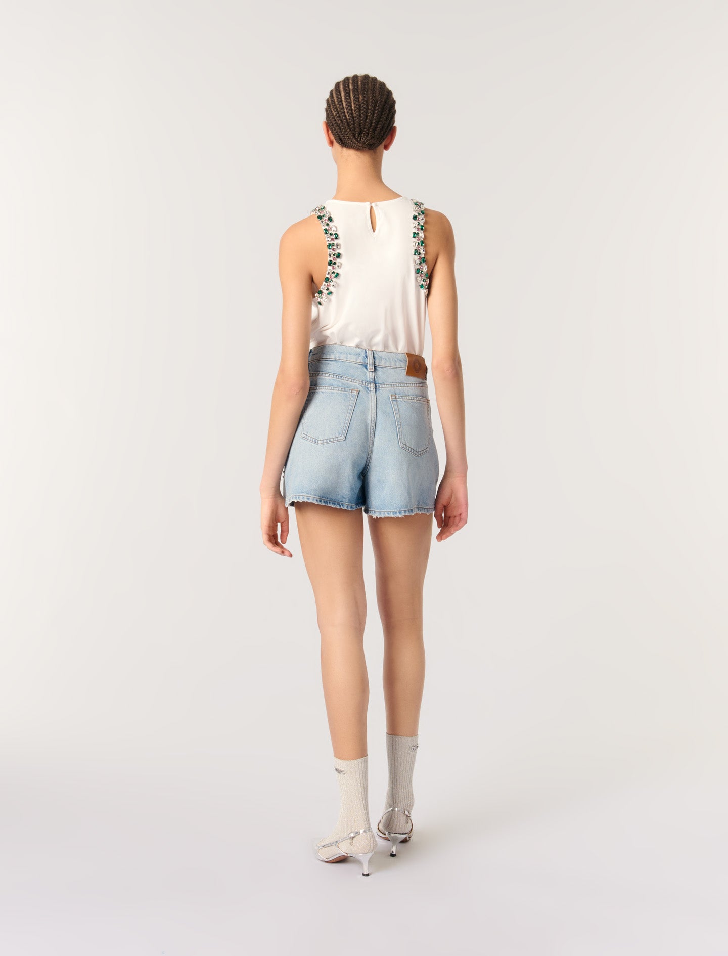White-Rhinestone vest top