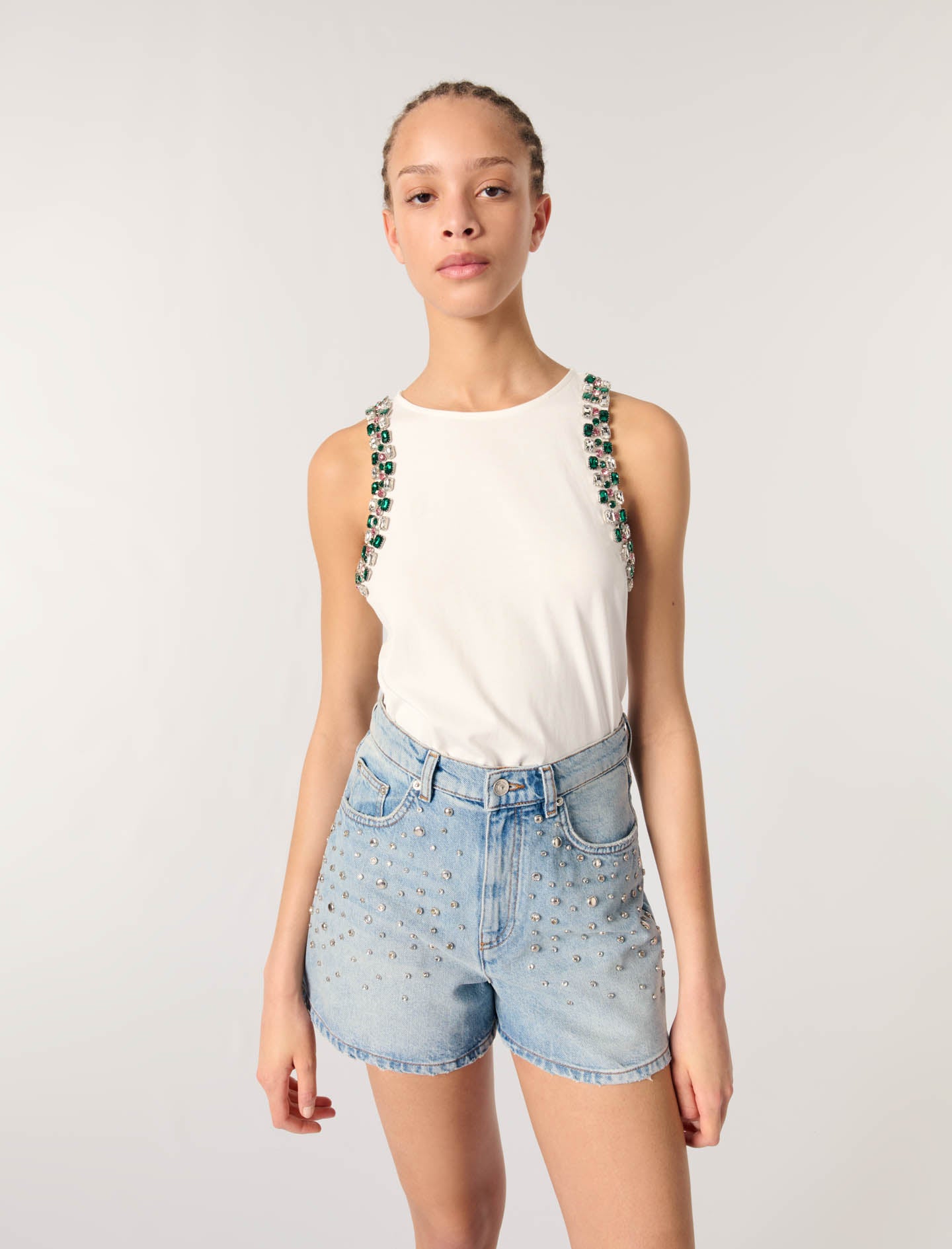 White-Rhinestone vest top