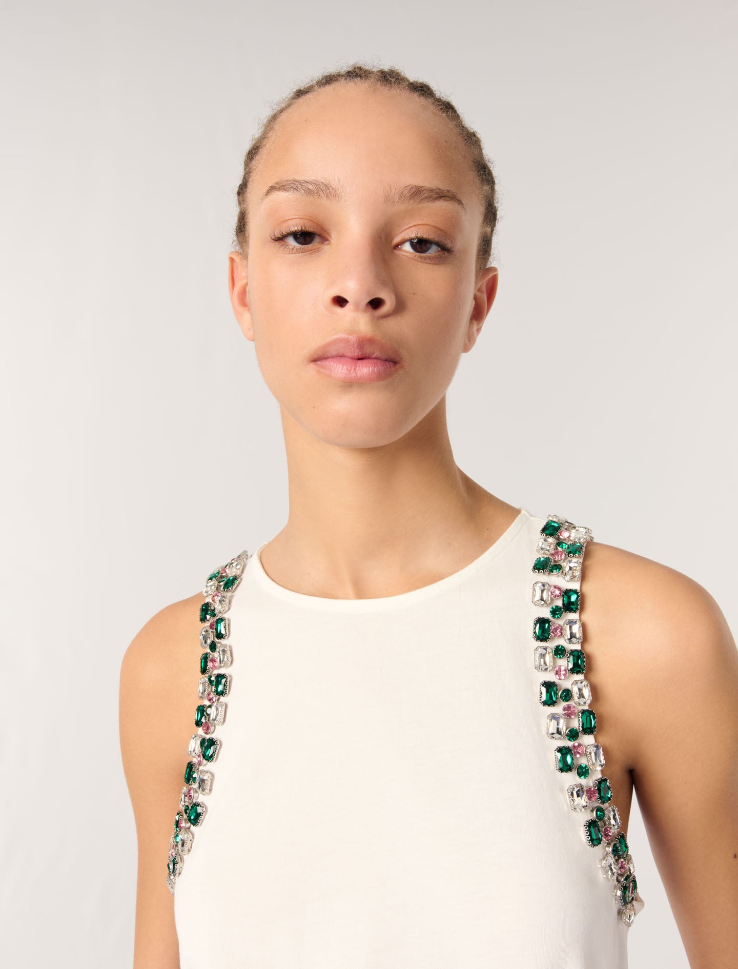 White-Rhinestone vest top