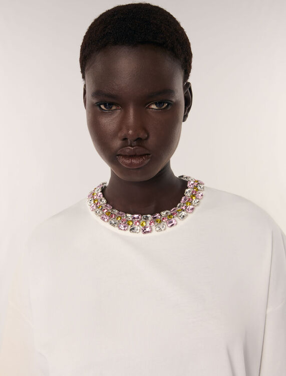 White-Jewellery neck T-shirt