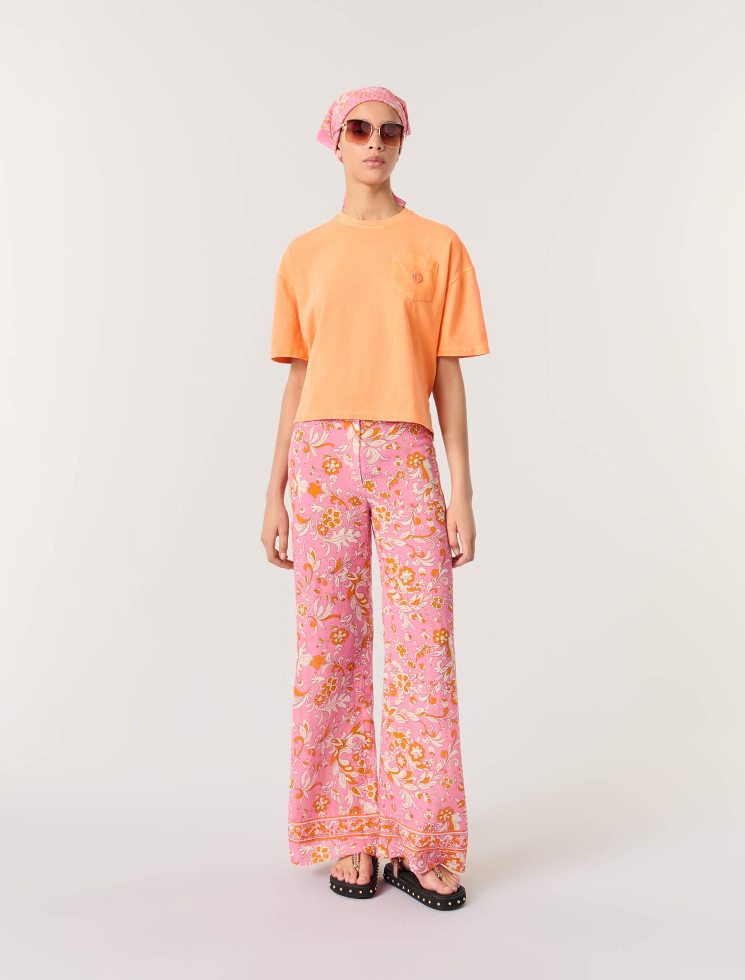 Orange-featured-T-shirt with logo jewel detail