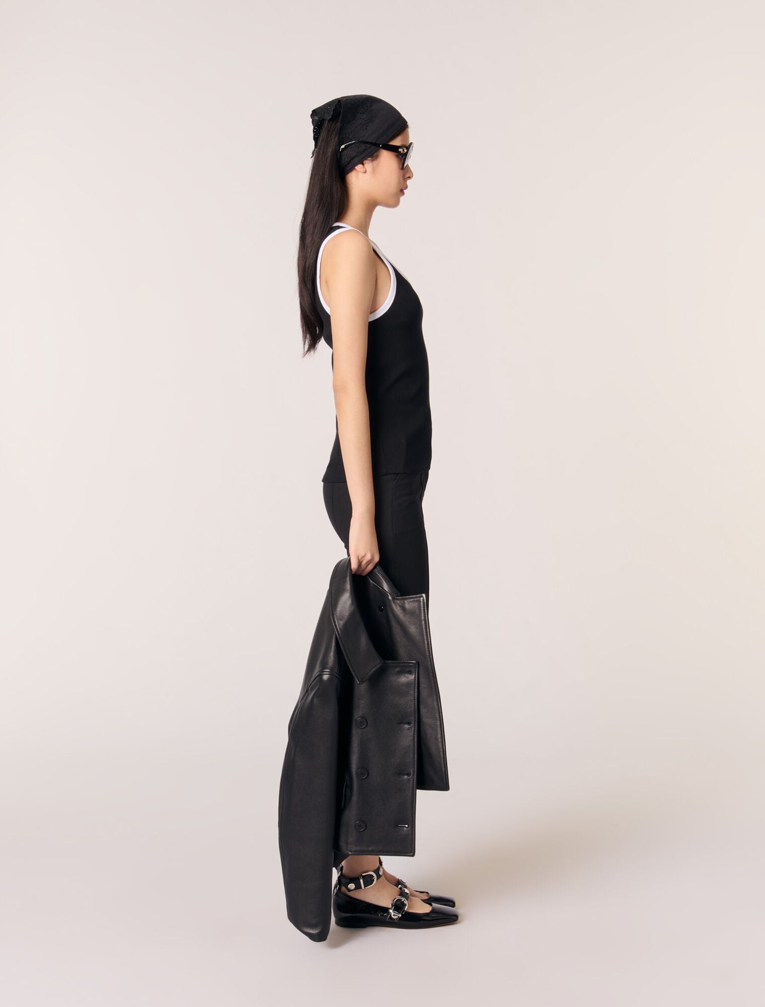 Black / White-Ribbed Vest Top