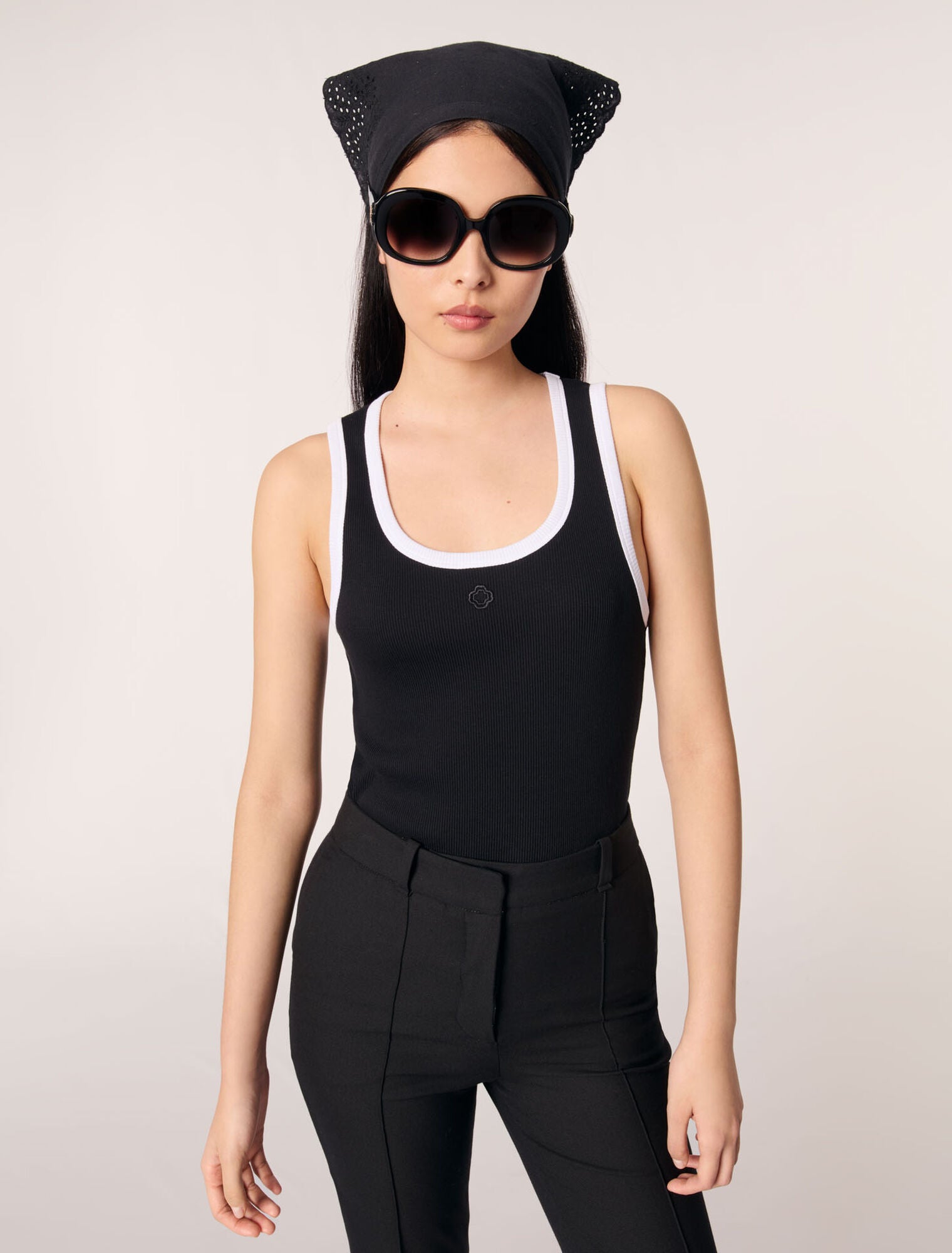 Black / White-Ribbed Vest Top