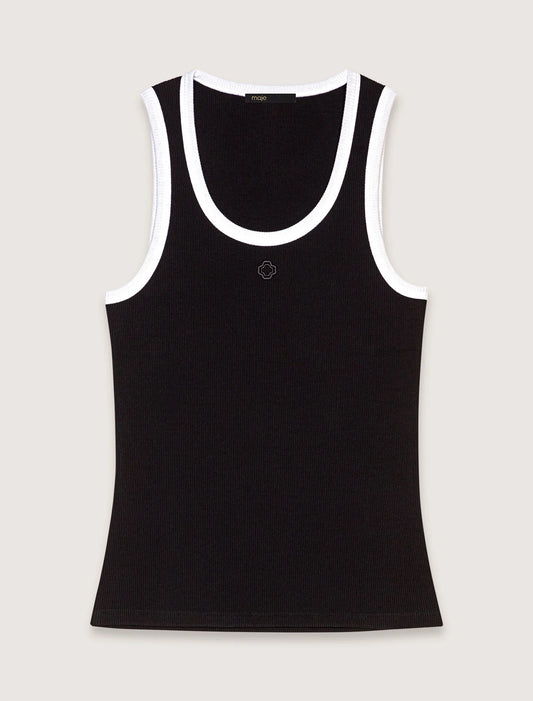 Black / White-Ribbed Vest Top