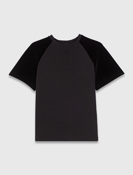 Velvet-sleeved T-shirt Black