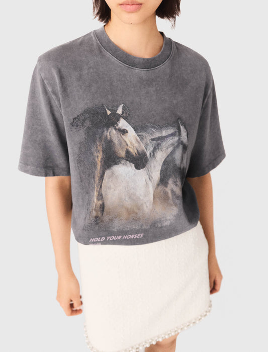 Horse Print T-Shirt Grey
