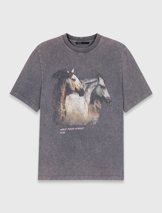 Horse Print T-Shirt Grey