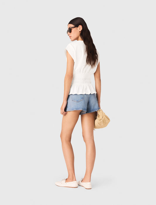 Fitted Pleated T-Shirt White
