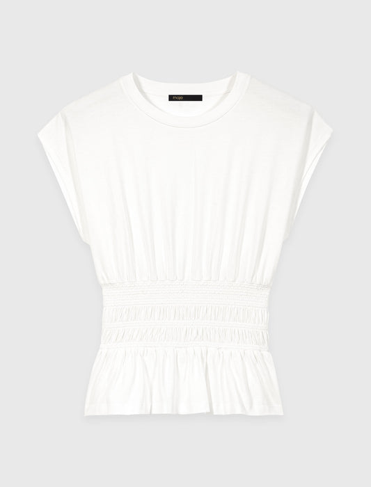 Fitted Pleated T-Shirt White