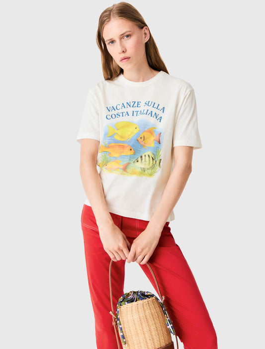 T-shirt with fish print White